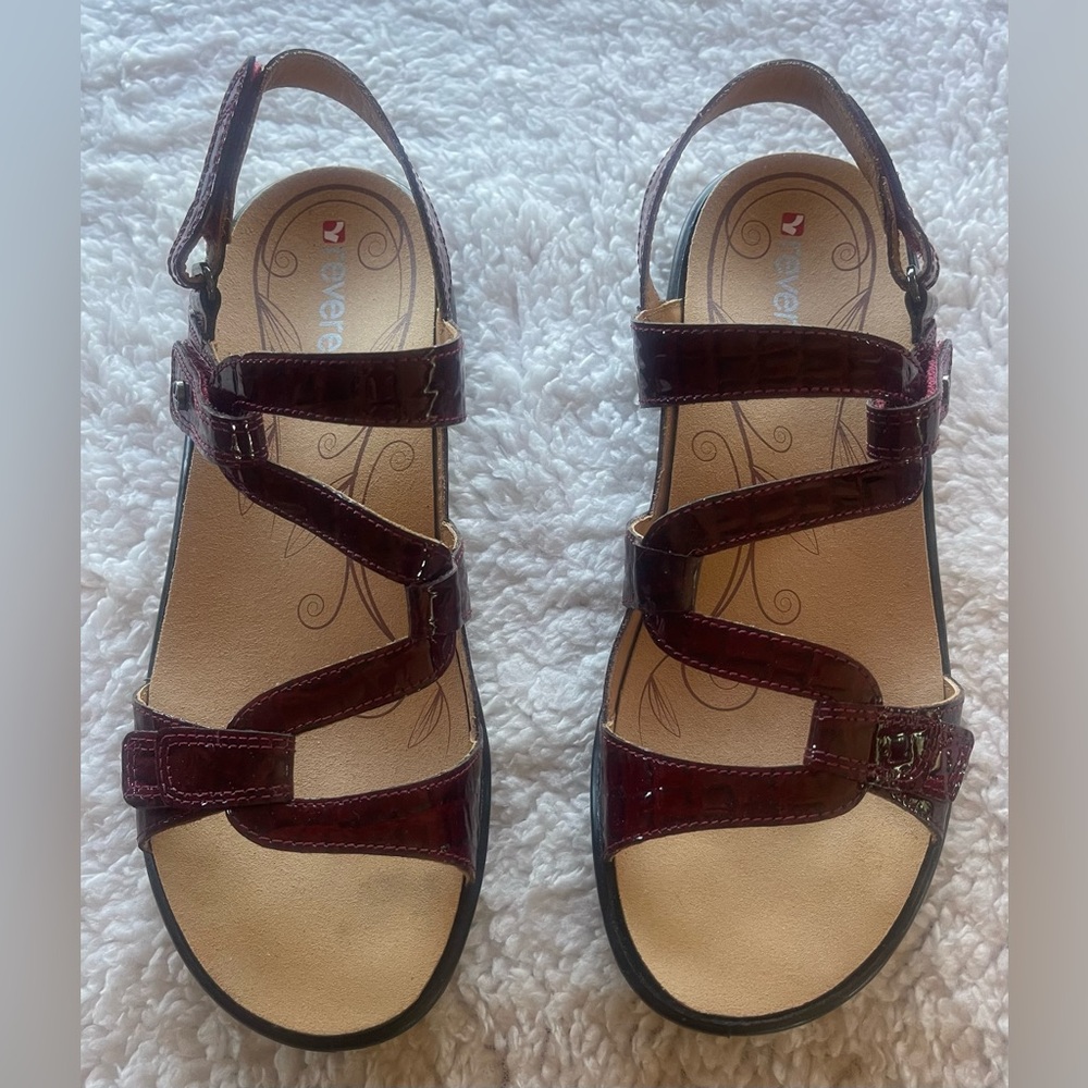 Reverse Red Strappy Sandals with Adjustable Buckles